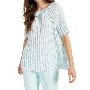 Alfani Women's Pleated Blouse - Light‎ Blue Floral Print - Size Medium